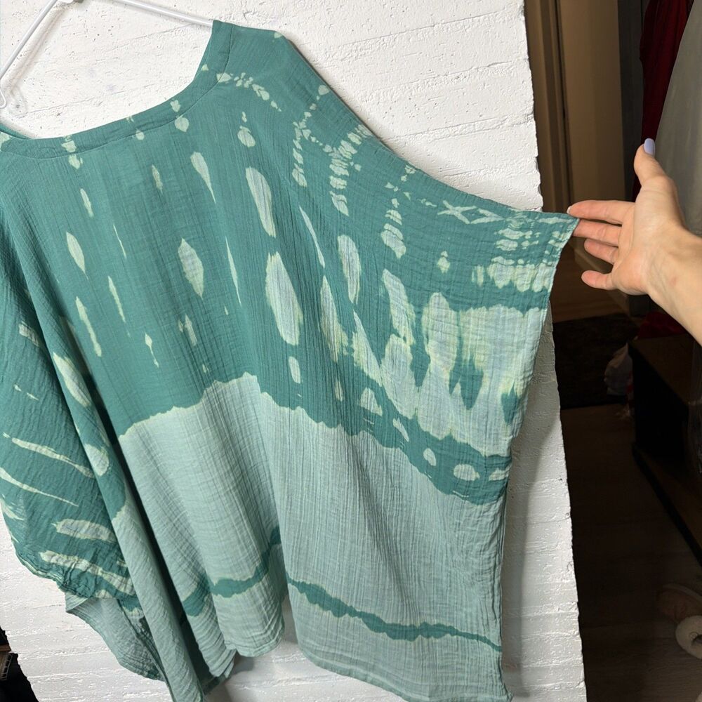 Pure Jill Tie-Dye Crinkle Gauze Poncho Kimono Handkerchief Hem Lagenlook Coastal - Picture 4 of 7